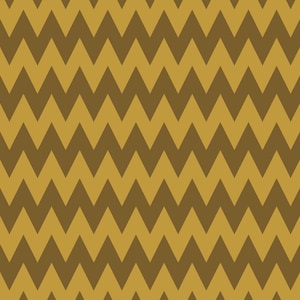 Puede incluir: Un patrón geométrico repetitivo que presenta líneas verticales en zigzag en tonos alternos de amarillo mostaza y marrón oscuro. El diseño consiste en picos y valles uniformes y afilados que cubren toda la superficie en una disposición simétrica.