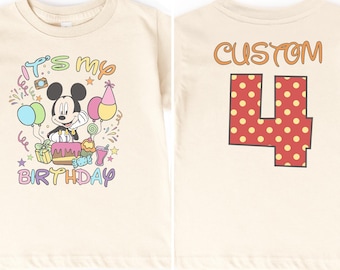 Personalized Mickey Minnie Birthday Shirt Custom Name Age Kids Tee Disney Party Outfit Toddler Boy Girl Polka Dot Number Birthday Gift