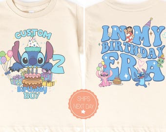Custom Stitch Birthday Boy Girl Shirt, Personalized Name Age Birthday Tees, Adult to Baby Sizes