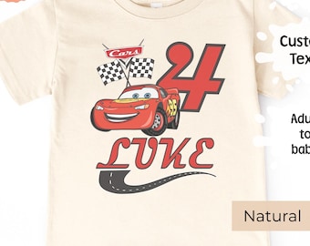 Custom Kids Lightning McQueen Shirt, Disney Birthday Boy Girl Tees, Personalized Name Age, Adult to Baby Sizes