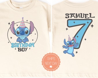 Custom Stitch Birthday Boy Shirt, Personalized Name Age Disneylan Tees, Adult to Baby Sizes