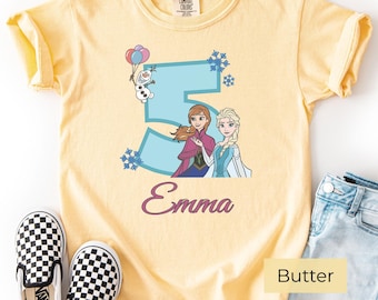 Disney Princess Anna Elsa Shirt, Custom Age Frozen Birthday Tees, Adult to Baby Sizes