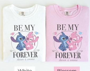 Personalized Stitch Angel Valentine Shirt, Custom Couple Matching Tee