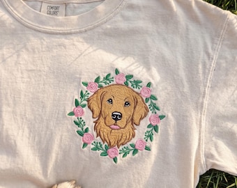 Custom Embroidered Pet Portrait Shirt, Comfort Colors Dog Mom Tee, Personalized Puppy Shirt from Photo