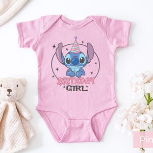 Stitch Birthday Girl Baby Onesie Pink, Cute First Birthday Outfit Infant Bodysuit