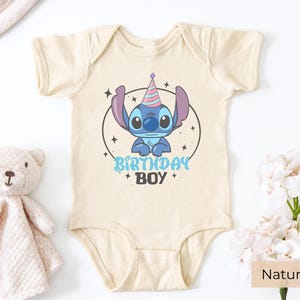 Stitch Birthday Boy Baby Onesie Natural, Cute First Birthday Outfit Infant Bodysuit