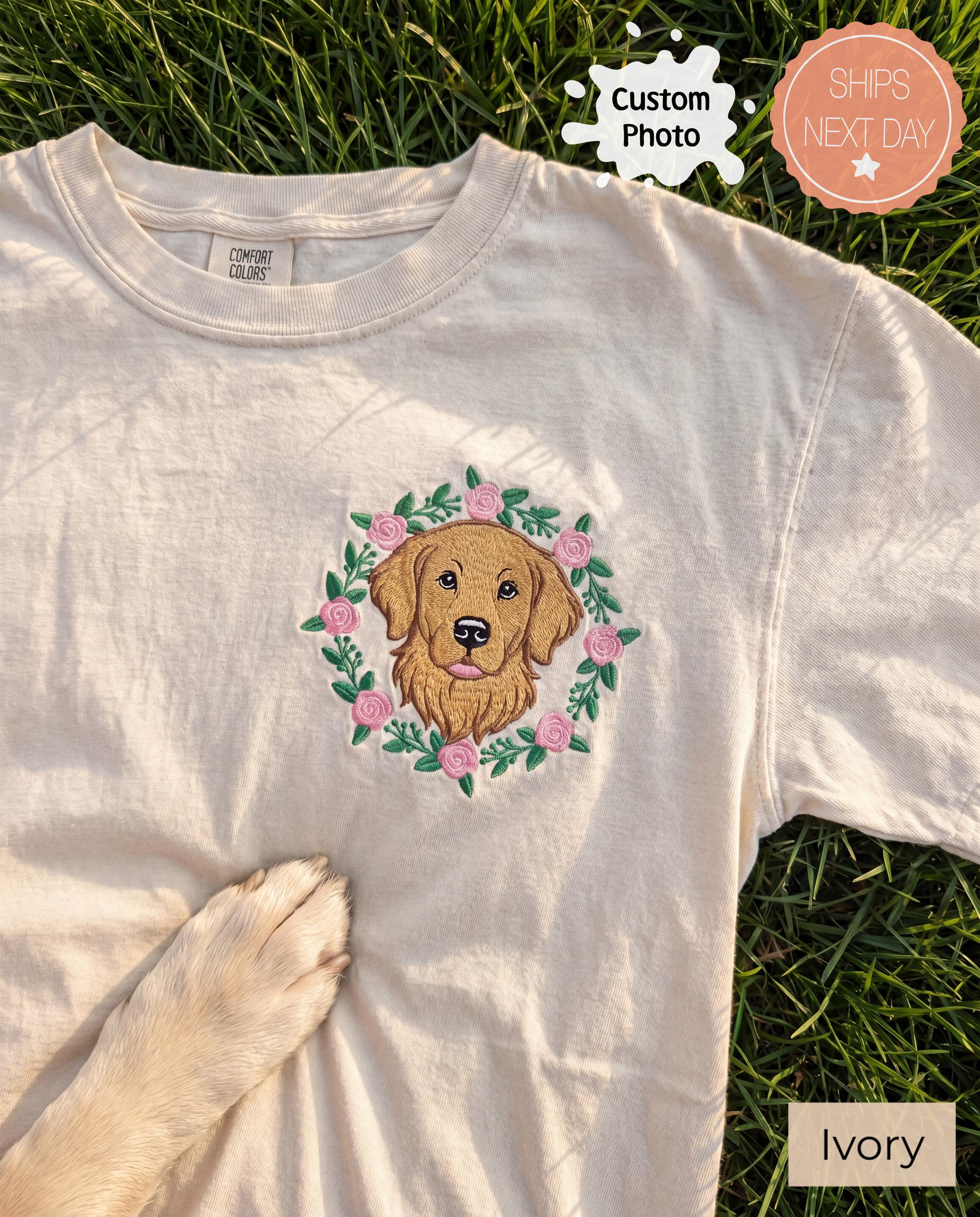 Custom Embroidered Pet Portrait Shirt, Comfort Colors Dog Mom Tee ...