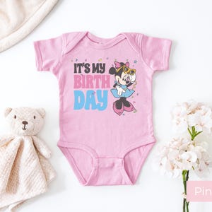 Custom Minnie Mouse baby bodysuit pink color, it's my birthday design, Disney birthday outfit for baby girl, soft cotton infant onesie cute birthday theme