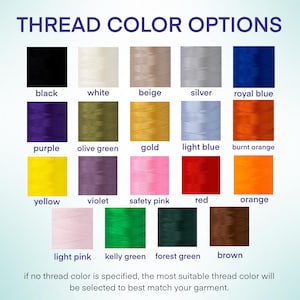 Embroidery thread color options chart, custom thread colors for personalized shirts, multiple color choices display