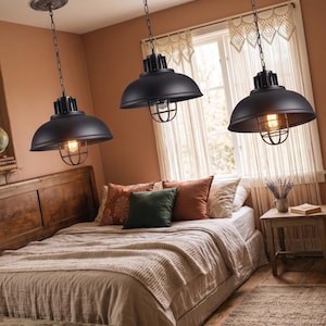 Vintage Industrial Pendant Lighting Set - 3-Light Rustic Hanging Fixture for Farmhouse Kitchen, Living Room & Bedroom Decor Artisanal F170