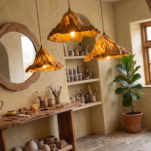 Wabi-Sabi hanglamp, hanglamp voor een zen-huisdecoratie, unieke kunstzinnige plafondverlichting, rustieke warmgloeiende lamp, ambachtelijk F55