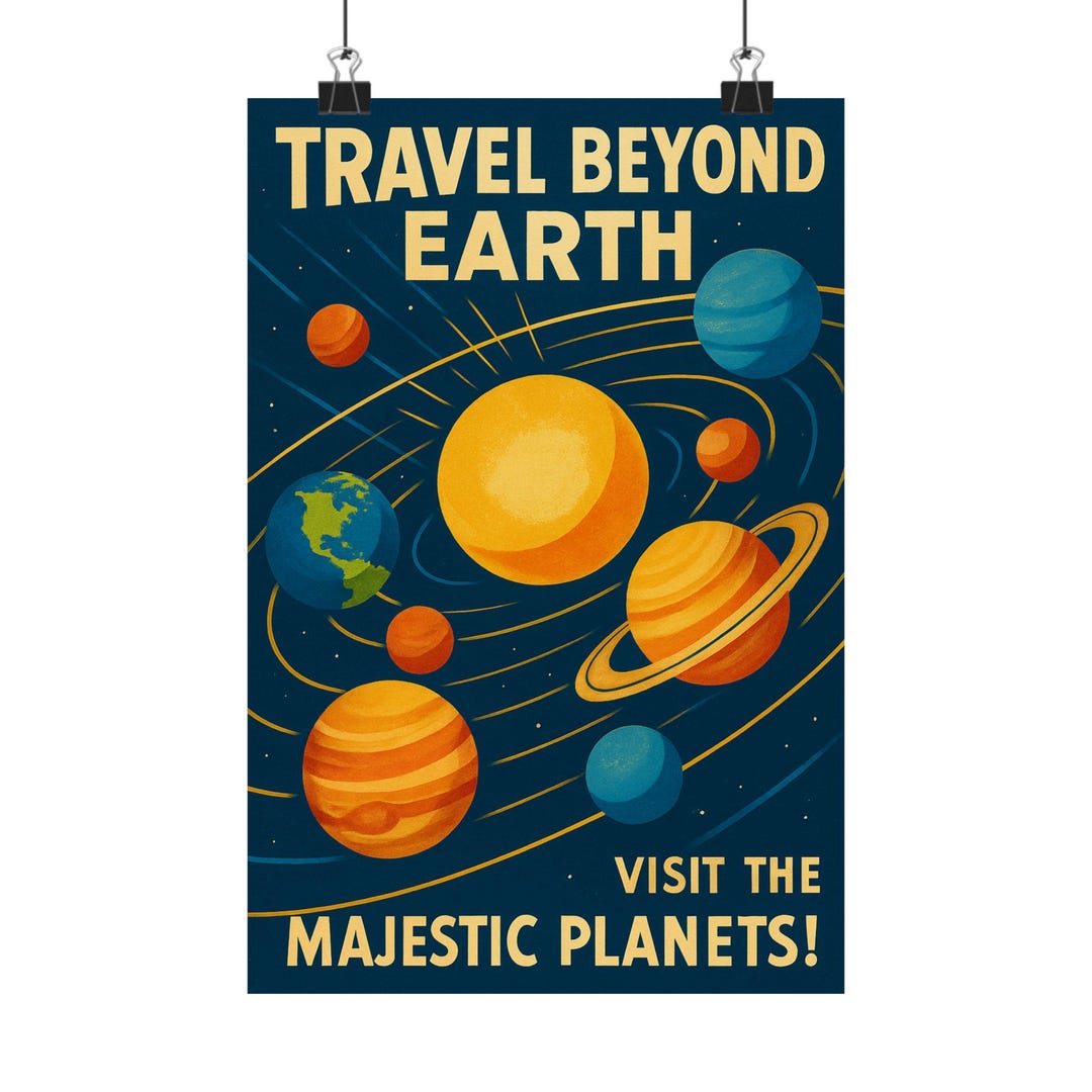 Solar System Planets Vintage Travel Poster Print, Retro Space, Living ...