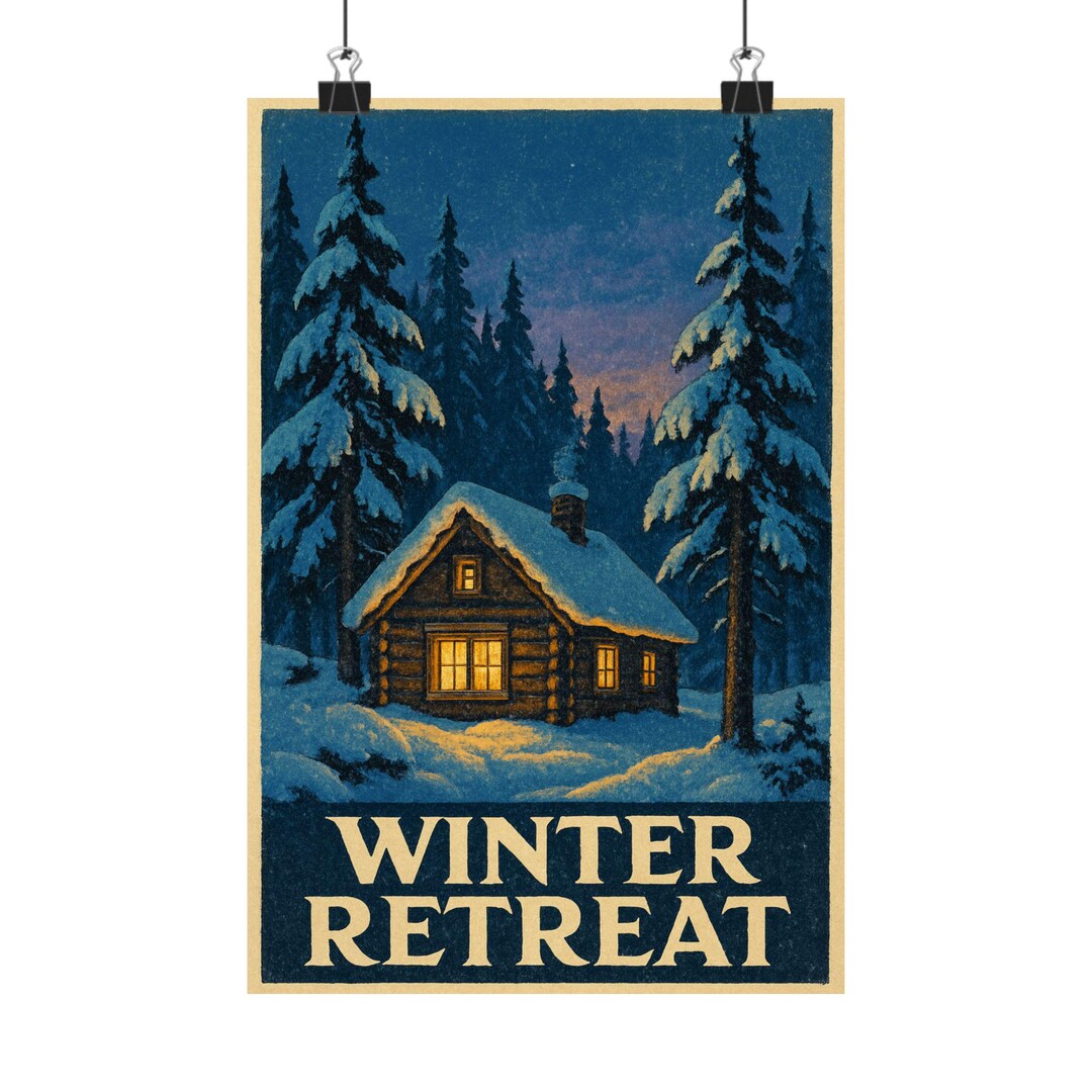 Vintage Winter Cabin Cozy Poster Print, Retro Snowy Landscape, Living ...