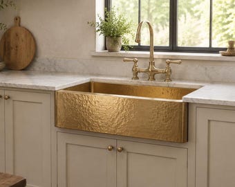 Handmade Brass Farmhouse Sink | Hand Hammered Apron Front Kitchen Sink | Moroccan Copper Sink| Rustic Farmhouse Sink |Custom Sizes Available