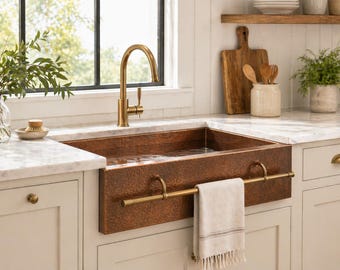 Fregadero de cocina rústico de latón martillado hecho a mano / Elaborado artesanalmente / Varios tamaños disponibles / Fregadero con frontal tipo delantal / Tamaños personalizados
