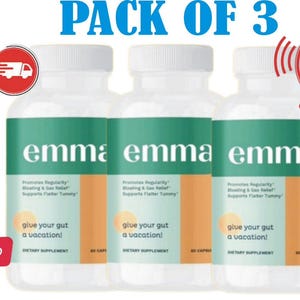 3 PACK Emma Gut Health Supplement, Digestive Support Formula, Bloating Relief, Probiotics & Fiber, Natural Cleanse Capsules