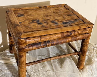 Vintage bamboe kruk | Boho plantenstandaard natuurlijk Wabi Sabi-decor