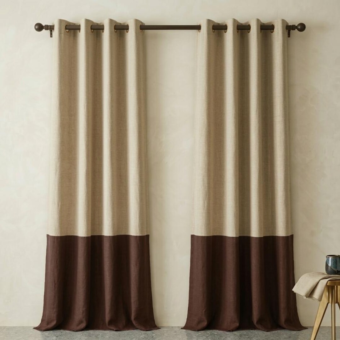 Earthy Window Screen Colorblock Linen Drapes | Earthy Beige, Brown Window Curtains | Modern ...