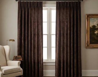 Cortinas de terciopelo marrón de lujo, cortinas a medida para sala de estar, cortinas de dormitorio color marrón chocolate, panel de cortina de terciopelo grueso.