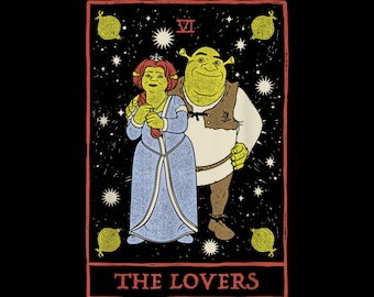 Shrek and Fiona Lovers Tarot Card Standing – Romantic Fantasy Meme PNG (Instant Download)