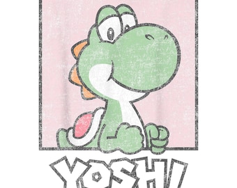 Super Mario Yoshi Simple Faded Pastel Pink Portrait – Cute Retro Gaming PNG (Instant Download)