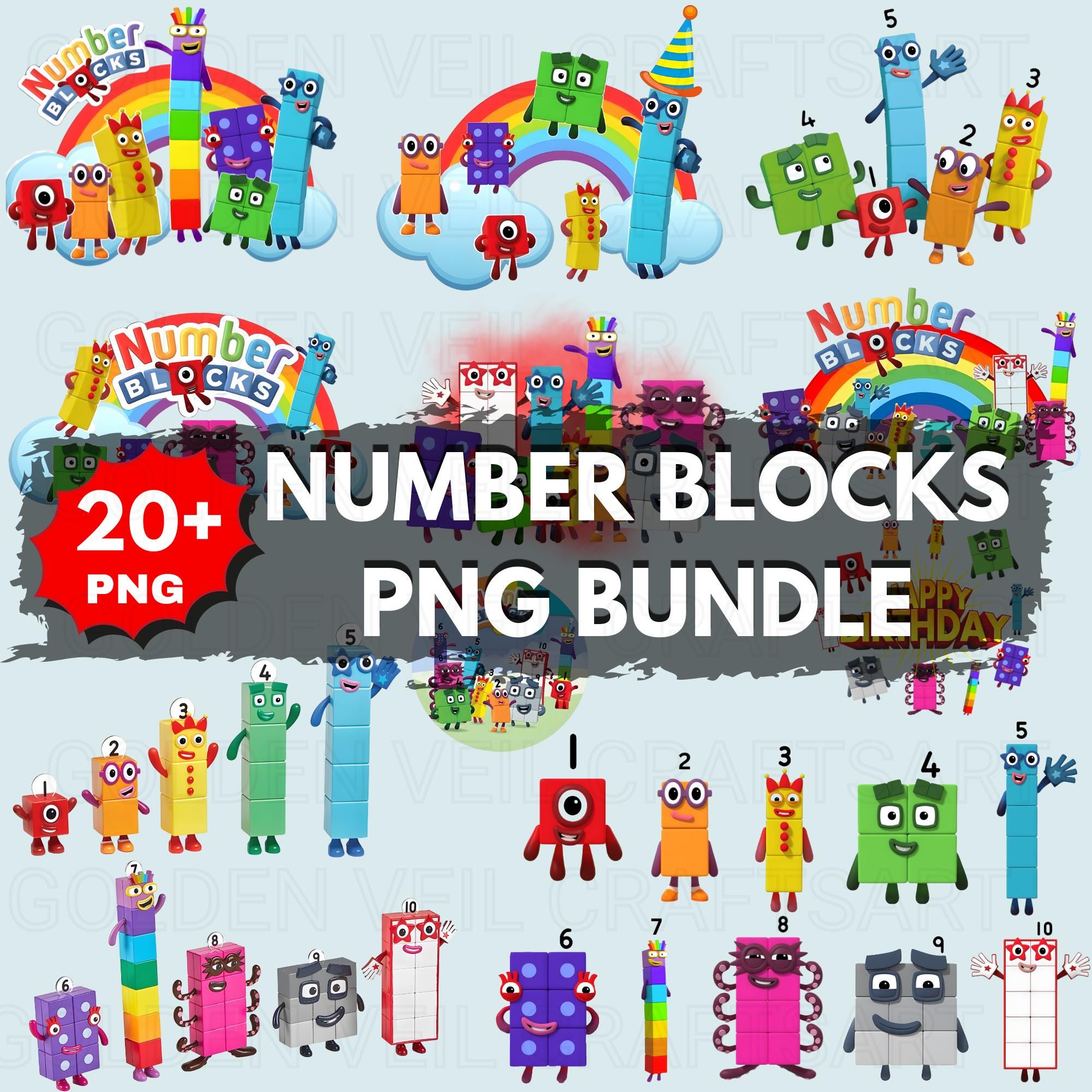 Number Blocks PNG Bundle, Kids Learning Clipart, Baby Shower Numbers ...