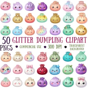 Kawaii Dumpling Clipart Bundle PNG, Cute Dumpling Characters, Sparkly Food Clipart, Fantasy Kawaii Graphics, Digital Download