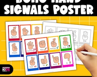 Editable Boho Hand Signals Poster | Classroom Management Decor | Hand Signal Chart Display PreK Elementary PowerPoint PDF No Prep Printable