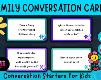 Family Conversation Cards for Kids | 40 Conversation Starters | Family Bonding Activity | SEL Language Development PDF PNG Printable