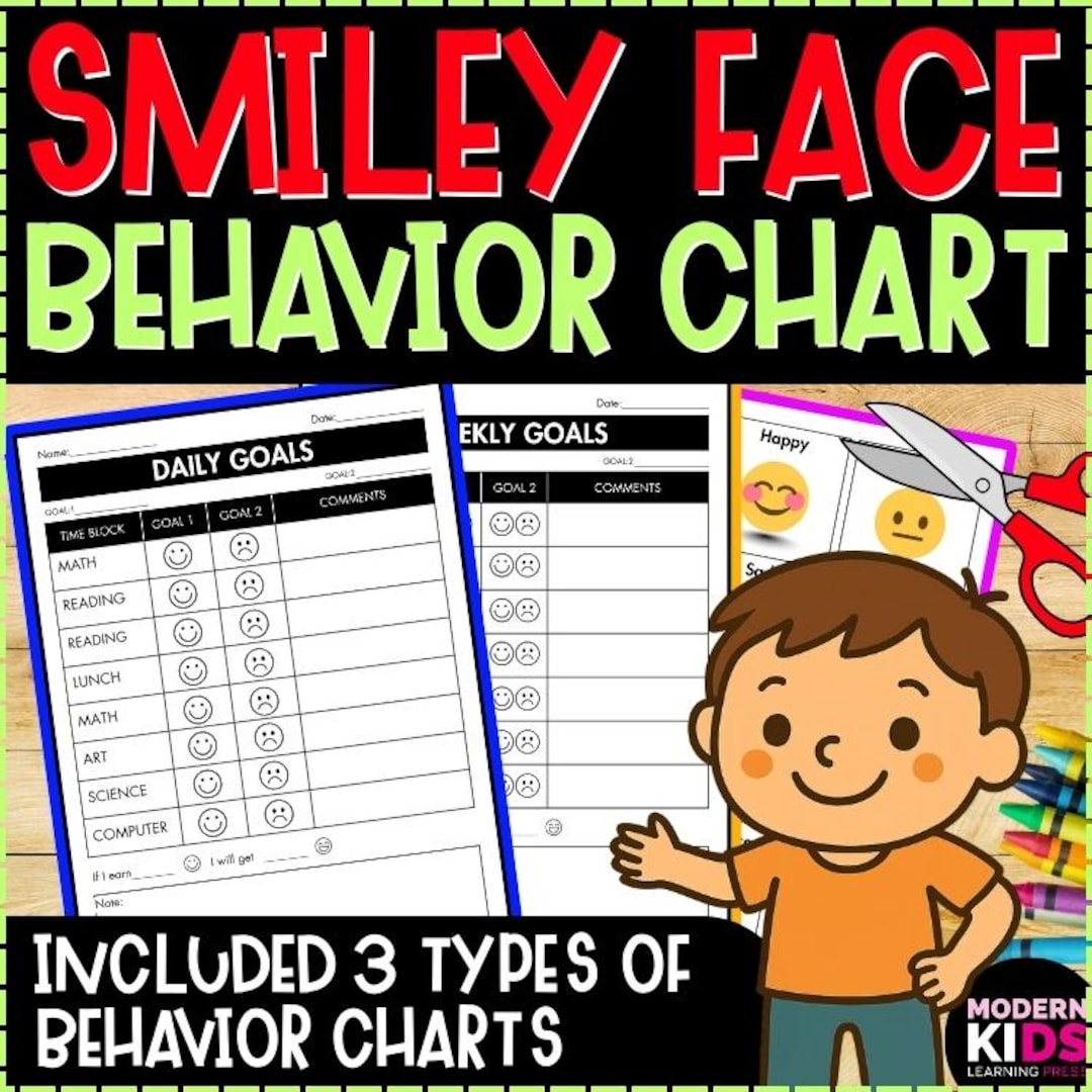 Editable Smiley Face Behavior Chart | Daily Weekly Clip Chart Goal ...