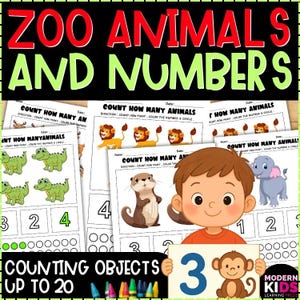 Zoo Animals Counting to 20 Worksheets | Autism Math Stations | SPED Number Recognition & Counting Objects Activities