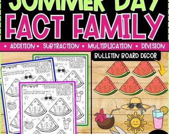 Summer Fact Family Worksheets 1st Grade | Addition Subtraction Math Practice | Bulletin Board Ready 60 Pages |  Printable PDF Math Centers