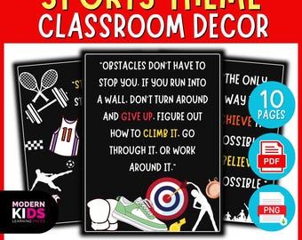 Sports Theme Motivational Posters | Classroom Bulletin Board Decor | Inspirational Quote Display | Back to School PDF PNG No Prep Printable