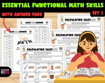 Sales Tax Worksheets with Answers | Functional Math Life Skills (Set 2) - Real World Money Math | Middle High School Special Ed No Prep PDF