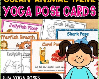 Ocean Animal Yoga Cards for Kids | Calming Strategies Brain Break Posters | SEL Self Regulation Movement Classroom OT No Prep PDF Color B&W