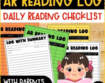 Daily Reading Log with Parent Signature | AR Reading Checklist & Summary Pages | Printable Homework Reading Tracker PDF