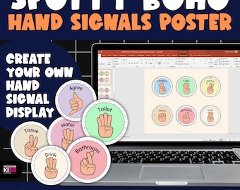 Editable Boho Hand Signals Poster | Spotty Boho Classroom Display | Hand Signal Chart Management | PreK Elementary PowerPoint PDF No Prep