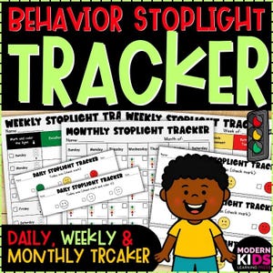May include: A colorful educational chart titled "BEHAVIOR STOPLIGHT TRACKER" with daily, weekly, and monthly tracking options. Includes a cartoon illustration of a child and a traffic light graphic. The chart is designed for tracking behavior.