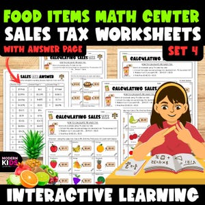 Sales Tax Worksheets for Food Items (Set 4) | Functional Math & Financial Literacy Activities | Grocery Tax Practice, Digital PDF