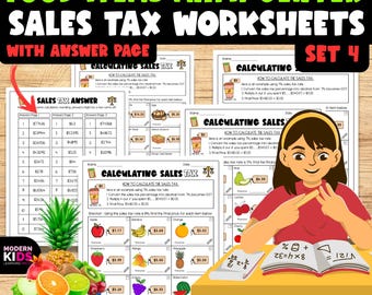 Sales Tax Worksheets for Food Items (Set 4) | Functional Math & Financial Literacy Activities | Grocery Tax Practice, Digital PDF