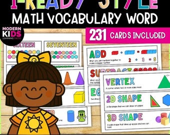 Kindergarten Math Vocabulary Word Wall Cards | No Prep Math Word Wall | Counting Shapes Measurement | 2 Sizes 120 Cards PDF Printable