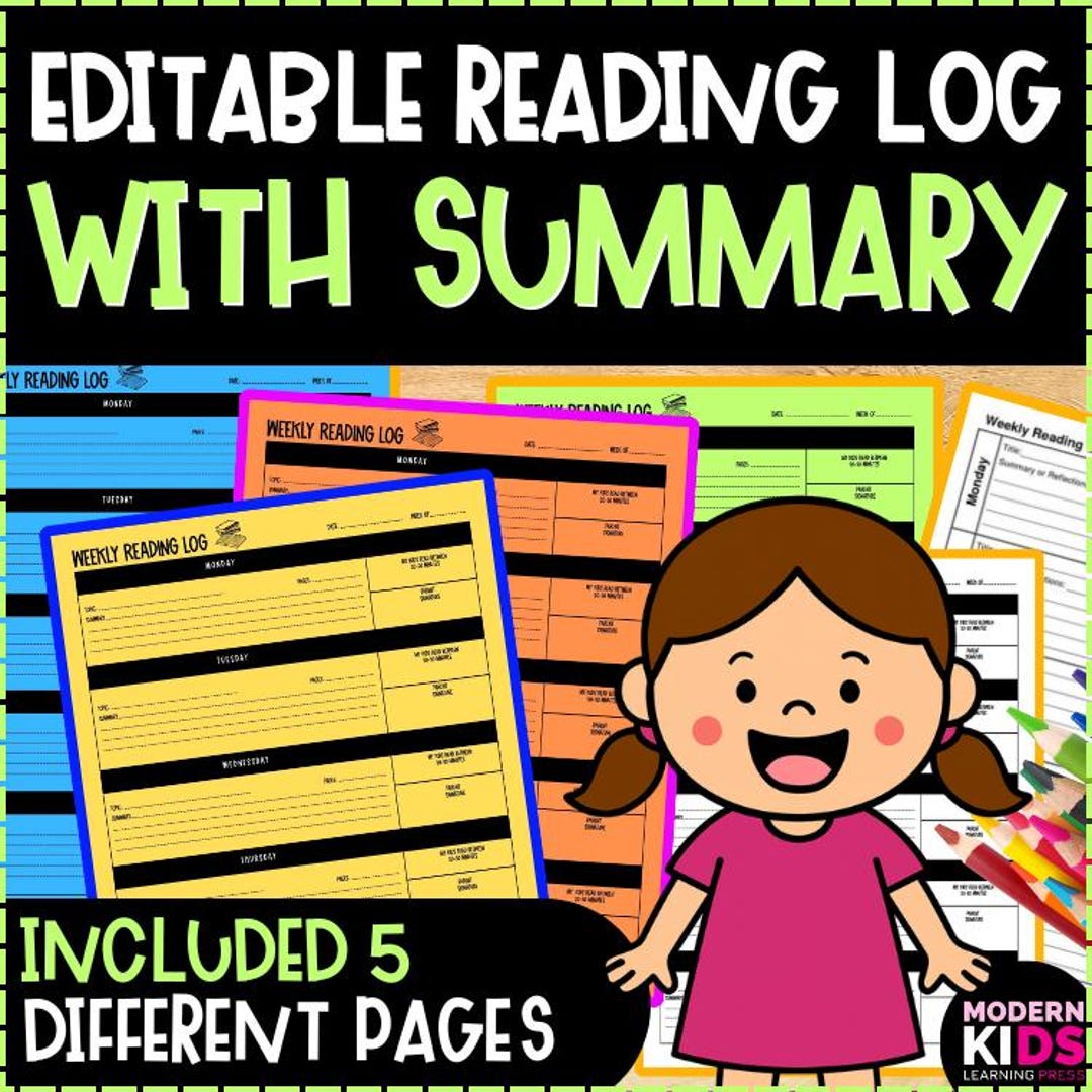 Editable Weekly Reading Log | Summary Response Parent Signature | PDF ...
