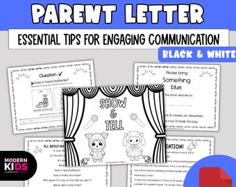 Show and Tell Parent Letter Editable | Classroom Communication Template | Preschool Kindergarten Home Letter | PowerPoint Color Black White