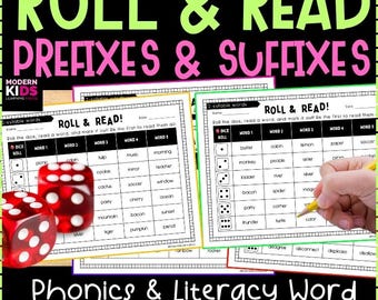 Roll and Read Multisyllabic Words Game | Prefixes and Suffixes Practice | 3rd 4th 5th Grade Reading Fluency | Phonics Centers Activity Book