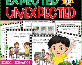 Expected Unexpected Behavior Sorting Cards | Appropriate Inappropriate SEL |  Ed Kindergarten Social Skills | 50 Pages No Prep PDF Color BW