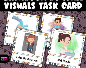 Bathroom Routine Visual Task Cards Editable | Autism Self Care Daily Living | Special Ed Classroom Management | IEP PowerPoint PDF No Prep