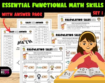 Sales Tax Worksheets with Answers | Functional Math Life Skills (Set 1) -Real World Money Math | Middle High School Special Ed, No Prep, PDF