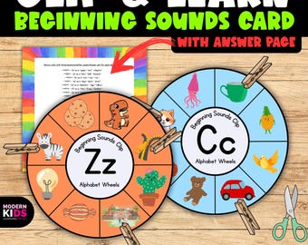 Alphabet Wheels Beginning Sounds Clip Cards | Letter Recognition Phonics Activity | PreK Kindergarten Fine Motor | Printable PDF Centers