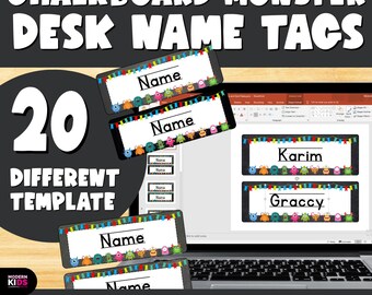 Editable Chalkboard Monster Name Tags | Monster Desk Name Plates | Classroom Decor Labels | Student Desk Name Tags Printable
