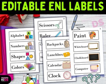 Classroom Center Labels with Pictures | 50 Editable ESL Preschool Labels | Visual Classroom Organization |  School PDF No Prep Printable